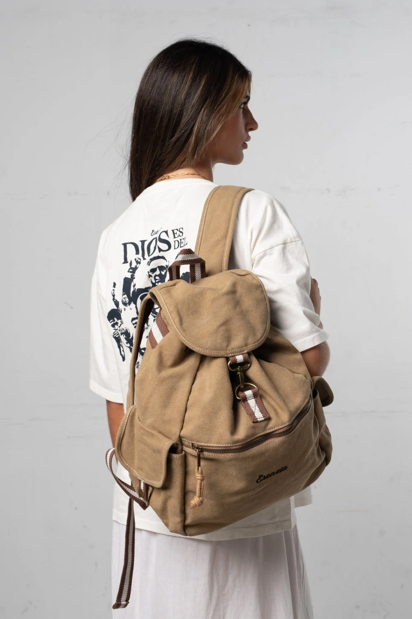 MOCHILA VINTAGE DE LONA BEIGE - Image 7
